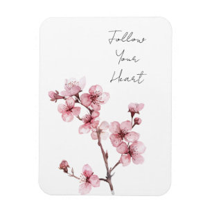 White Pink Cherry Blossom Floral Magnet