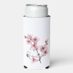 White Pink Cherry Blossom Floral  Seltzer Can Cooler