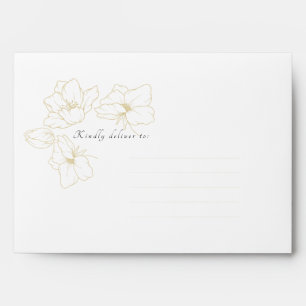 White & Pink   Chic Gold Floral Wedding  Envelope