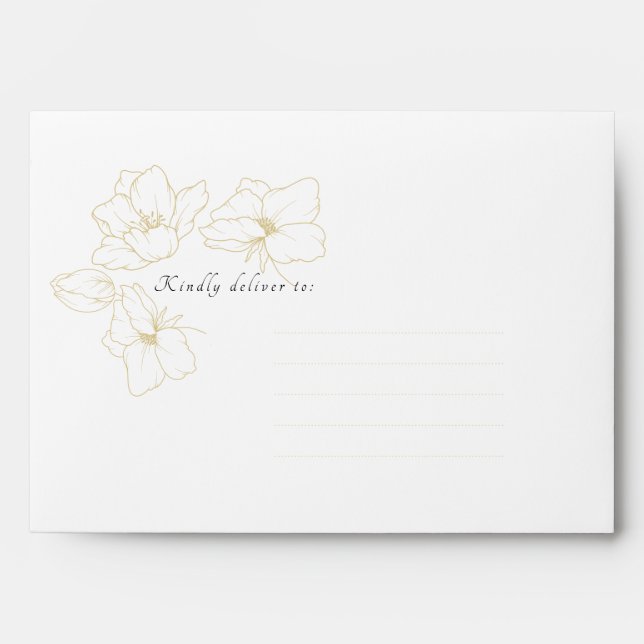 White & Pink | Chic Gold Floral Wedding  Envelope (Front)