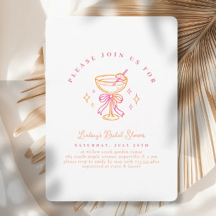 White Pink Cocktail Bridal Shower Bow Invitation
