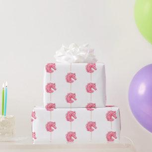 White Pink Cowgirl Horses Birthday Wrapping Paper
