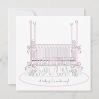 White Pink Crib Girl Baby Shower Invitation