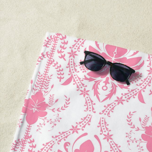 white pink damask pattern  beach towel (In Situ)