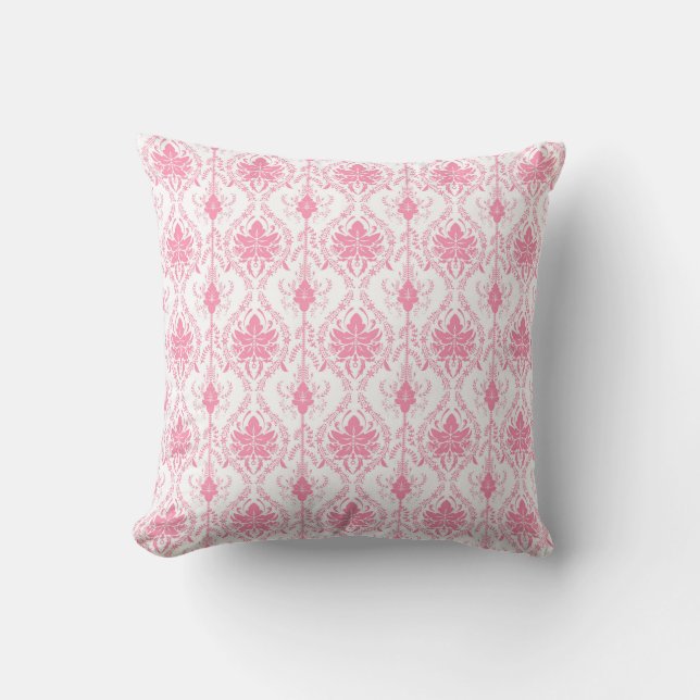 white pink damask pattern  cushion (Front)