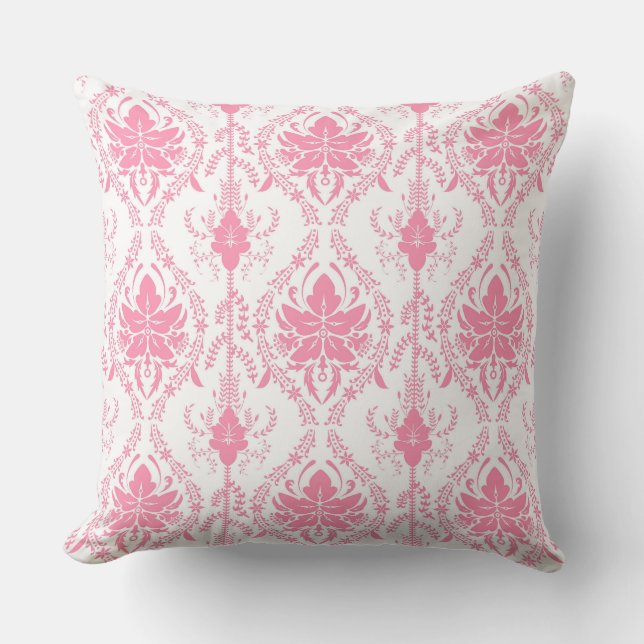 white pink damask pattern  cushion (Front)