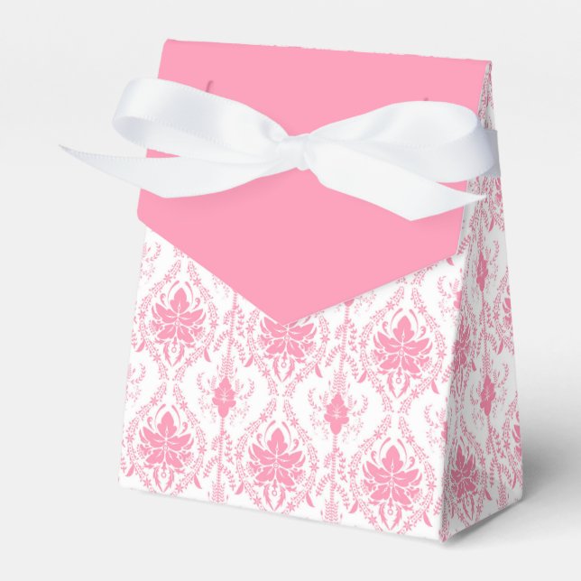 white pink damask pattern  favour box (Front Side)