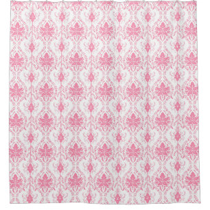 white pink damask pattern shower curtain