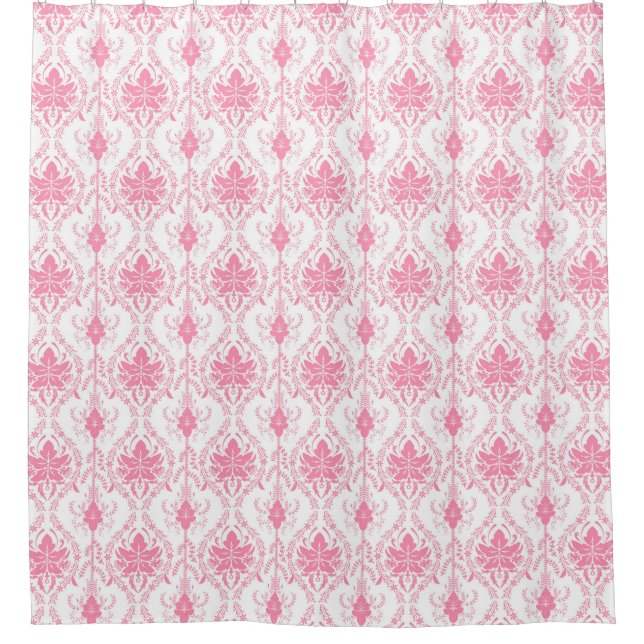 white pink damask pattern  shower curtain (Front)