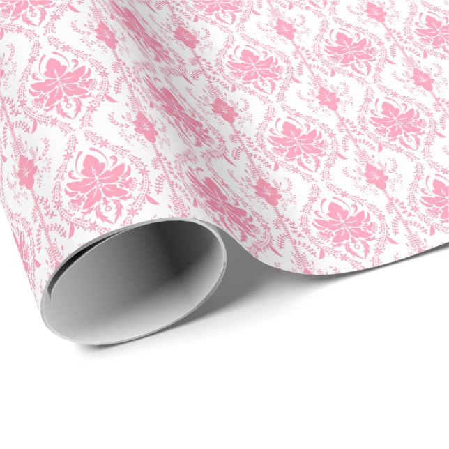 white pink damask pattern  wrapping paper (Roll Corner)
