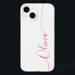 White Pink Elegant Calligraphy Script Name Case-Mate iPhone 14 Case<br><div class="desc">White Pink Elegant Calligraphy Script Custom Personalised Name iPhone 14 Smart Phone Cases features a modern and trendy simple and stylish design with your personalised name in elegant hand written calligraphy script typography on a white background. Designed by ©Evco Studio www.zazzle.com/store/evcostudio</div>