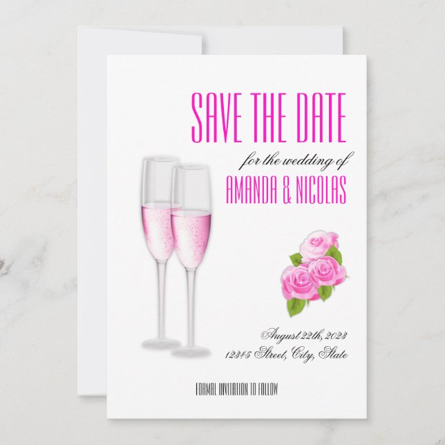 White pink elegant modern Save The Date Wedding  Invitation (Front)