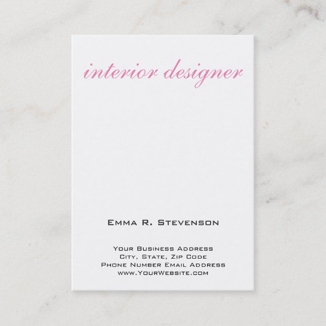 White Pink Elegant Plain Interior Designer Business Card (Front)