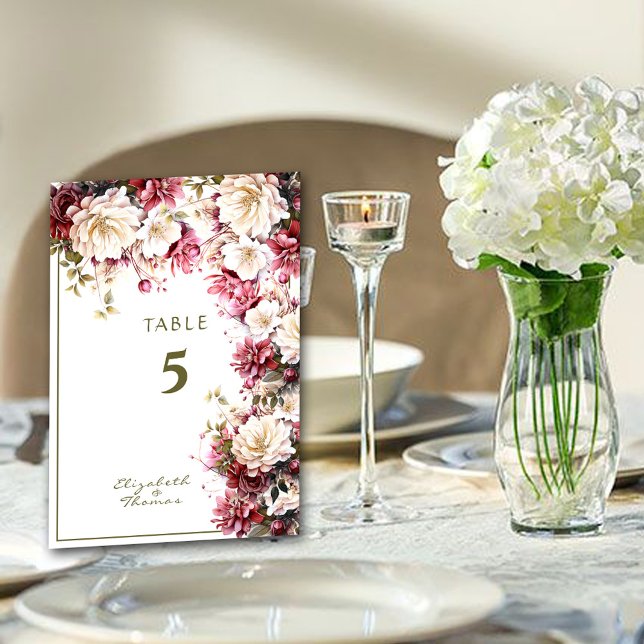 White & Pink  Elegant Spring Flowers Wedding Table Number (Creator Uploaded)