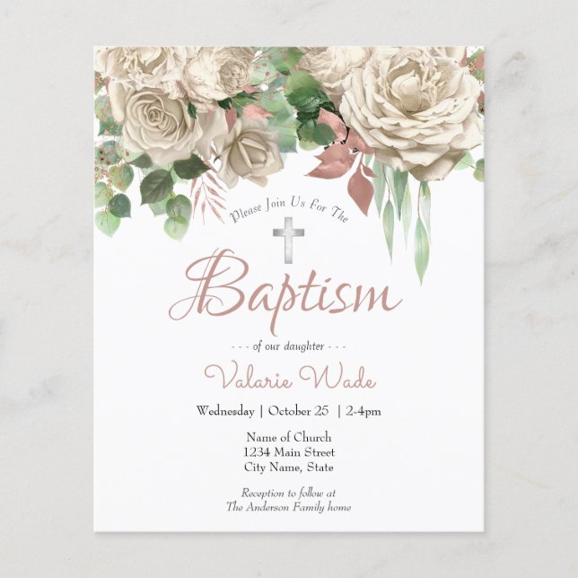 White Pink Floral Budget Baptism Flyer (Front)
