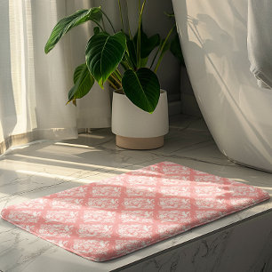 White & Pink Floral Damasks Pattern Bath Mat