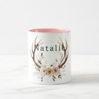 White Pink Floral Deer Antlers Personalised