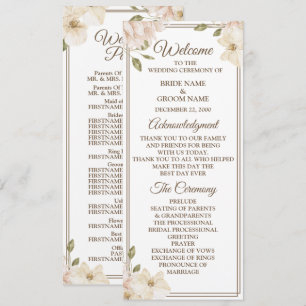 White Pink Floral Frame Greenery Modern Wedding Programme