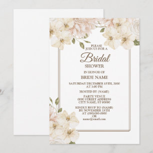 White Pink Floral Frame Modern Bridal Shower Party Invitation