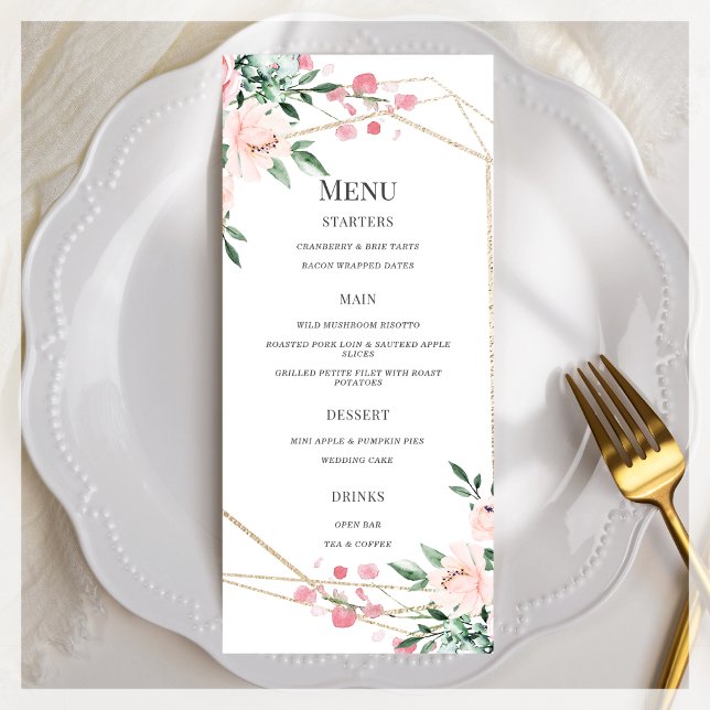 White & Pink Floral Wedding  Menu (Creator Uploaded)