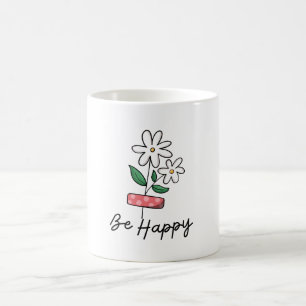 White Pink Flower Be Happy Mug