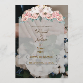 White Pink Flower Decoration Wedding Invitation