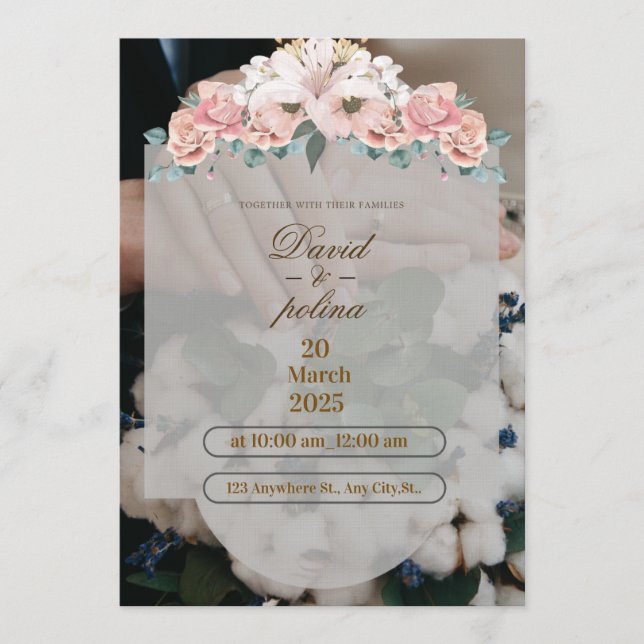 White Pink Flower Decoration Wedding Invitation (Front)