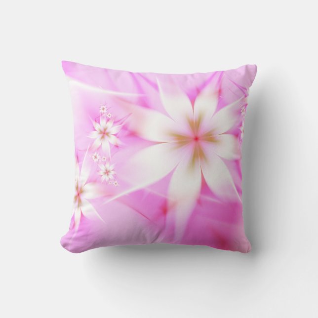 White Pink Flowers Abstract Floral Pretty Cushion (Front)