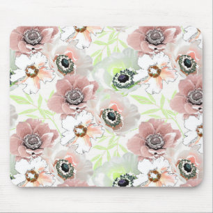 White, pink flowers.  mouse pad