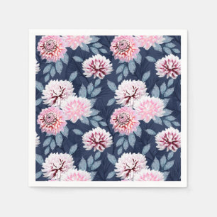 White, pink flowers on dark blue. Napkin