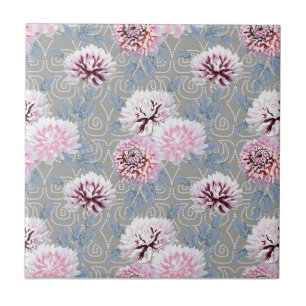 White, pink flowers on grey. tile
