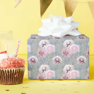 White, pink flowers on grey. wrapping paper