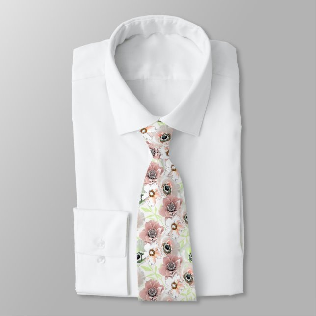 White, pink flowers. tie (Tied)