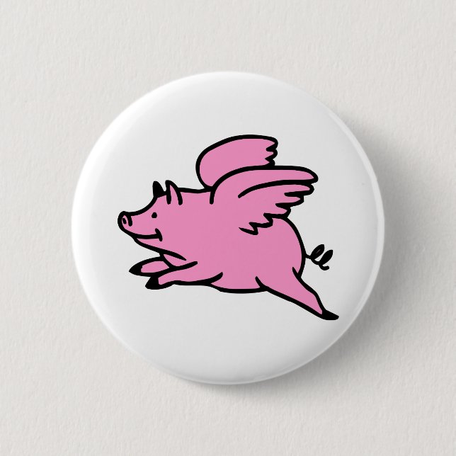 White Pink Flying Pig 6 Cm Round Badge (Front)