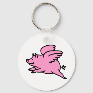 White Pink Flying Pig Key Ring