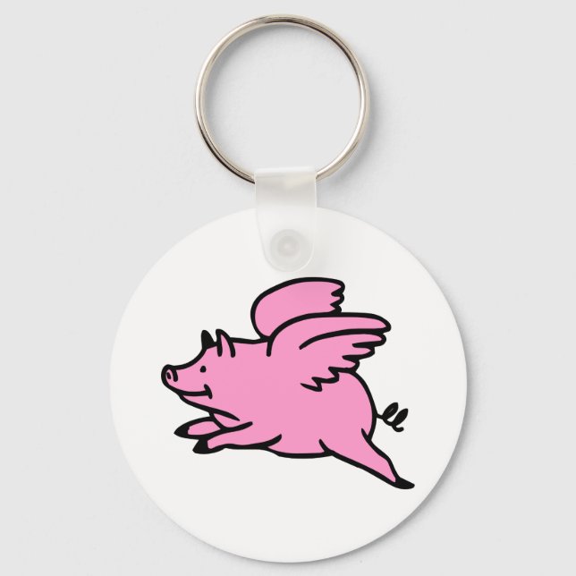 White Pink Flying Pig Key Ring (Front)