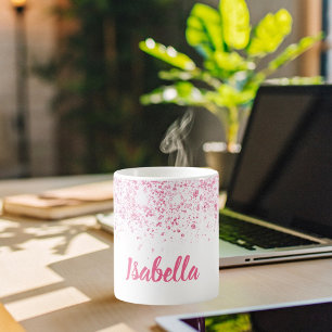 White pink glitter name script coffee mug