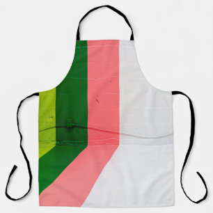 White, pink, green, and yellow painted wall apron