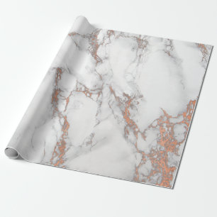 White Pink Grey Marble Shiny  Brushes Stone Copper Wrapping Paper