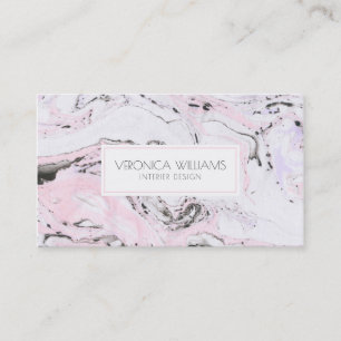 White & Pink & Grey Modern Marble Swirls Business Card
