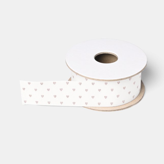 White Pink Hearts Grosgrain Ribbon (Spool)