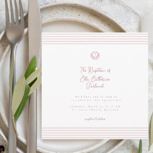 White pink modern baptism Invitation