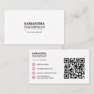 White Pink Modern Minimalist Professional QR Code Business Card