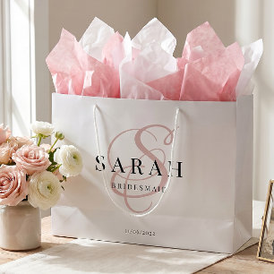 White Pink Monogram Personalised Bridesmaid Large Gift Bag