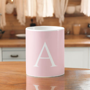 White Pink Name Initial Monogram Elegant Script Coffee Mug