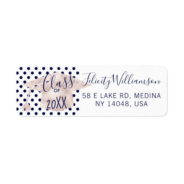 White Pink & Navy Polka Dot Grad Cap Graduation (Front)