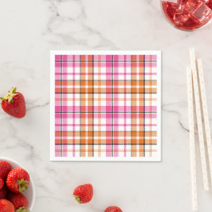 White Pink Orange Plaid Tartan Design Napkin