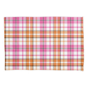 White Pink Orange Plaid Tartan Design Pillowcase