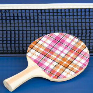White Pink Orange Plaid Tartan Design Ping Pong Paddle