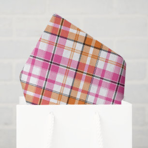 White Pink Orange Plaid Tartan Design Tissue Paper